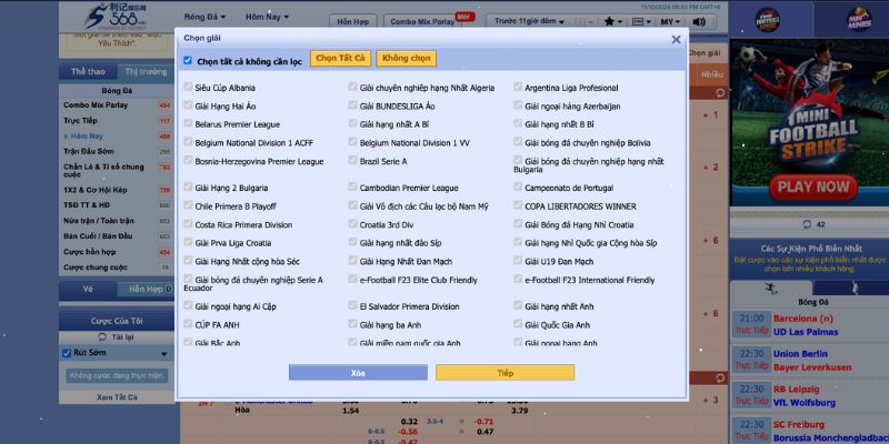 Cập nhật kèo cược của nhiều giải bóng đá trên toàn thế giới